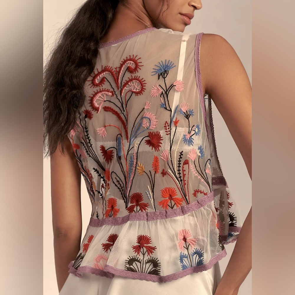 NWOT Anthropologie Floral Embroidered Sheer Mesh Tank